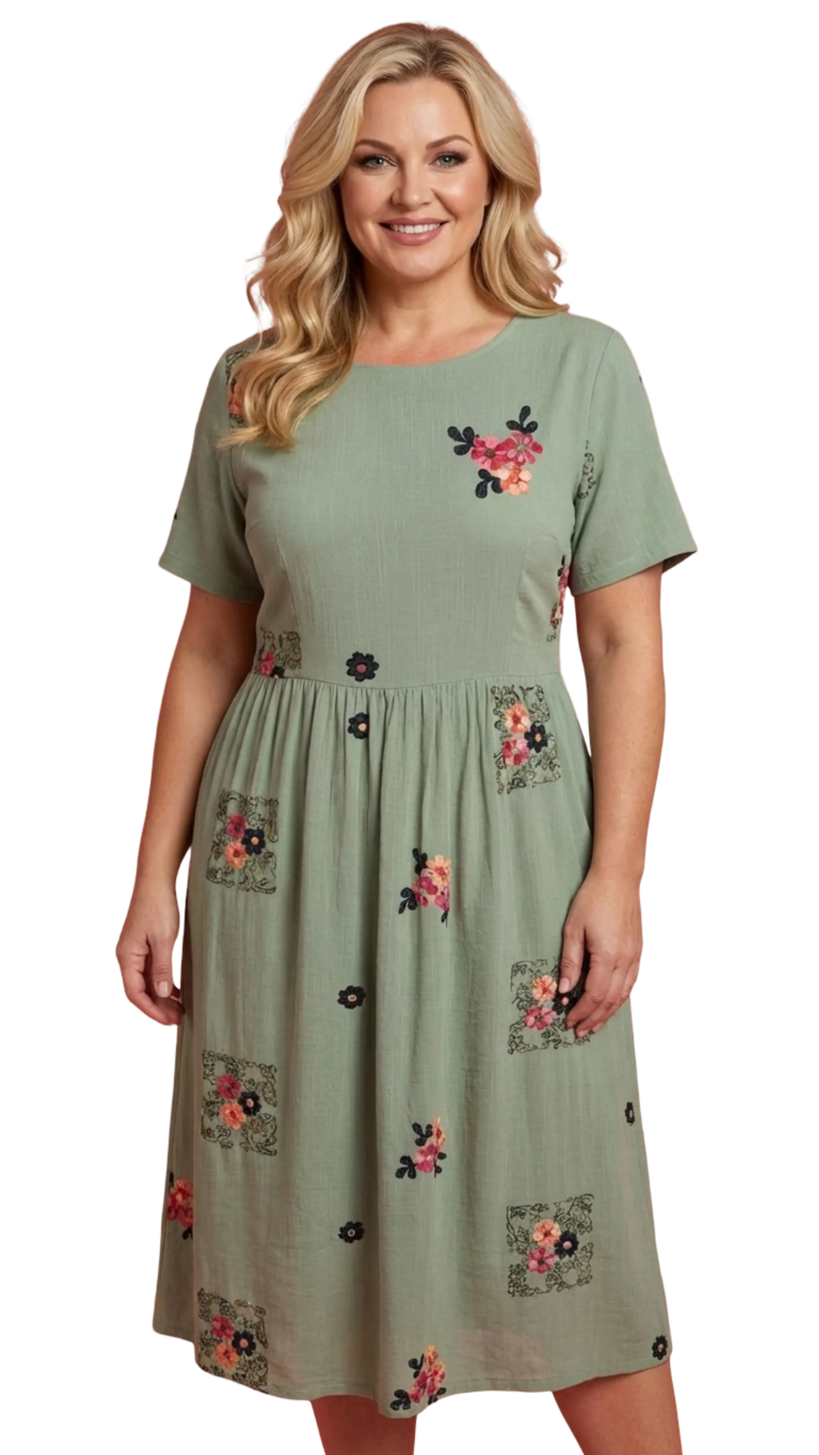 Frida green embroidered long Summer Dress product image
