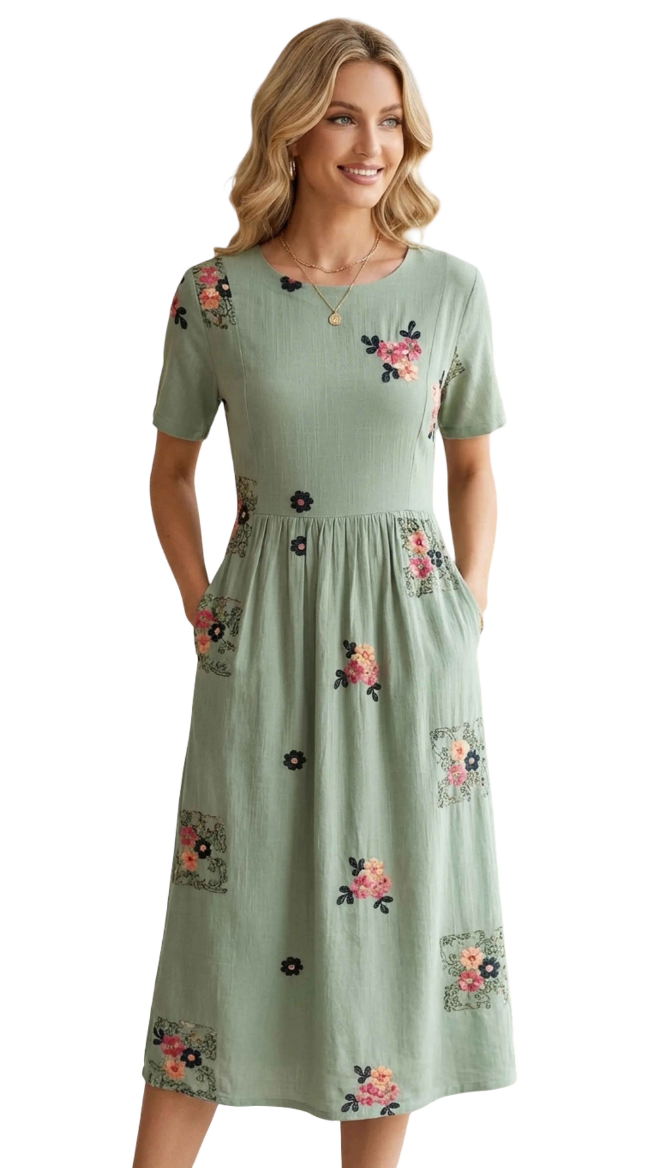 Frida green embroidered long Summer Dress product image